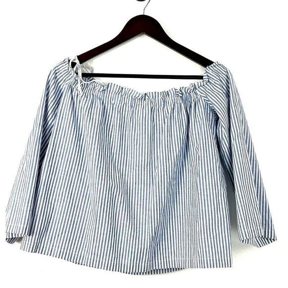 Club Monaco Women M Blue White Off The Shoulder Tassel Crop Top Cotton Speckled - Picture 2 of 11